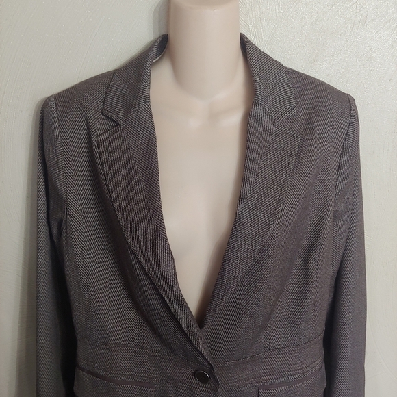 New York & Company 7th Avenue Brown Herringbone Suit Blazer Size Women's 10 - Picture 3 of 9